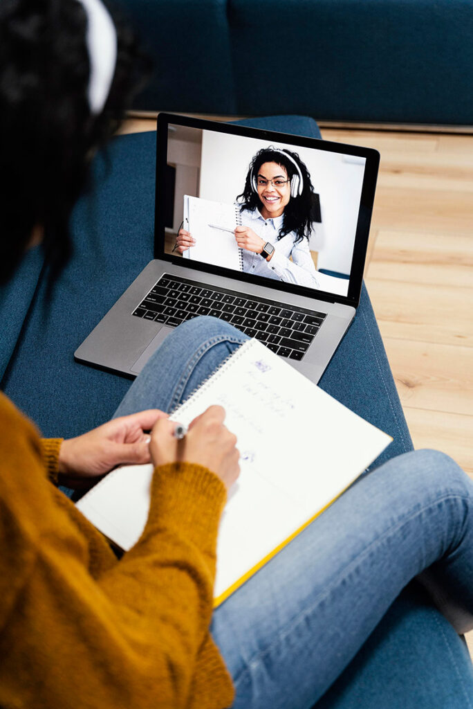 Therapist providing online counseling via video call